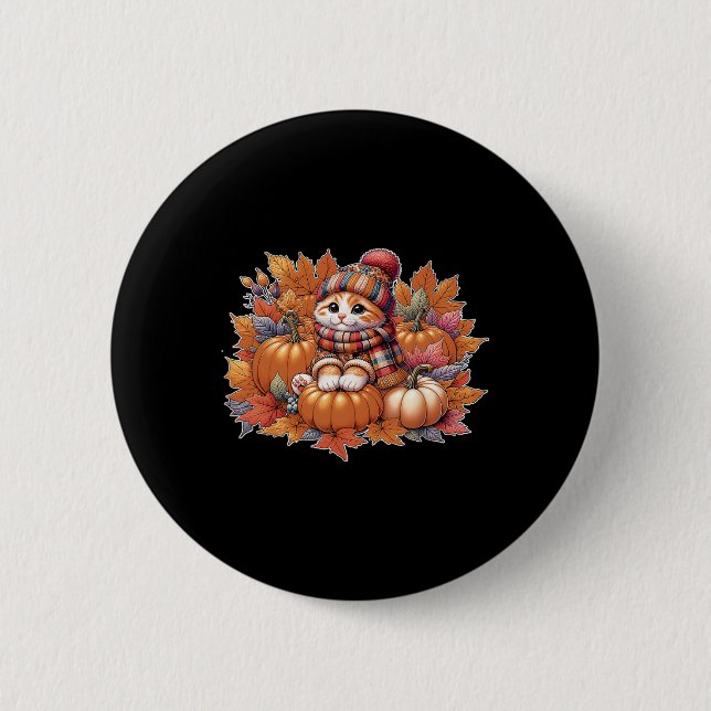 Cat-fall-leaves-hello-autumn-cat-kitten-lover-than 6 Cm Round Badge (Front)