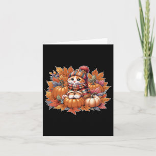 Cat-fall-leaves-hello-autumn-cat-kitten-lover-than Card