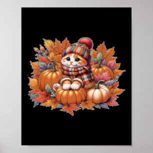 Cat-fall-leaves-hello-autumn-cat-kitten-lover-than Poster