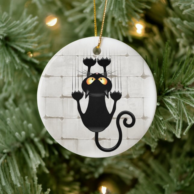 Cat Falling down fun cartoon character Ceramic Tree Decoration (Tree)