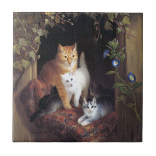 Cat Family and Ivy Leaf by Henriette Ronner-Knip Tile