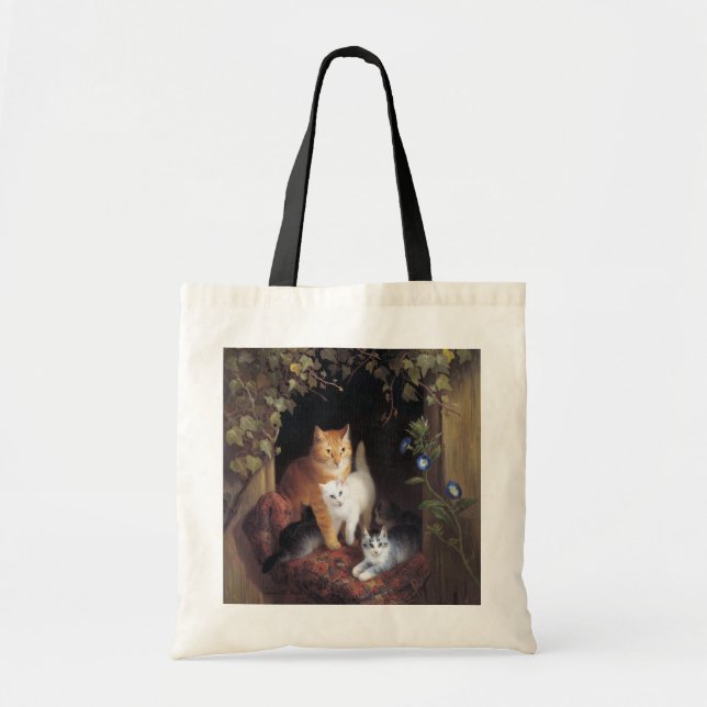 Cat Family and Ivy Leaf by Henriette Ronner-Knip Tote Bag (Front)