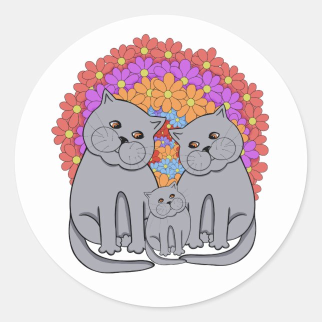 Cat family.  classic round sticker (Front)
