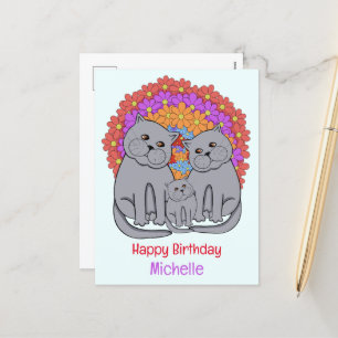Cat family. Happy Birthday  Holiday Postcard