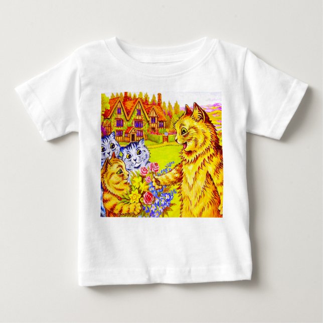 Cat Family in Garden Baby T-Shirt (Front)