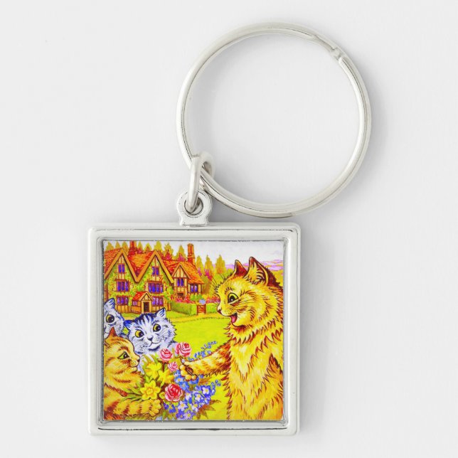 Cat Family in Garden Key Ring (Front)