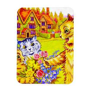 Cat Family in Garden Magnet