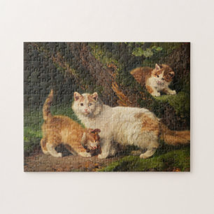 Cat Family Playing   Julius Adam the Younger Jigsaw Puzzle