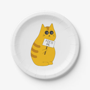 Cat "Feed Me" Paper Plates; Funny Tableware Plate