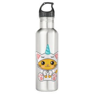 Cat Feline Kitten Kawaii Cartoon Unicorn Whiskers. 710 Ml Water Bottle
