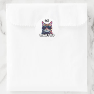 Cat Final Boss Classic Round Sticker