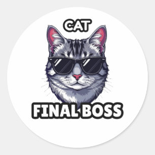 Cat Final Boss Sunglasses Funny Sticker