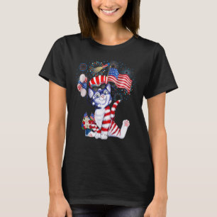 Cat Fireworks 4th Of July American Flag Patriotic  T-Shirt