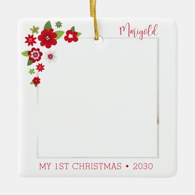 Cat First Christmas Photo Ceramic Ornament (Front)