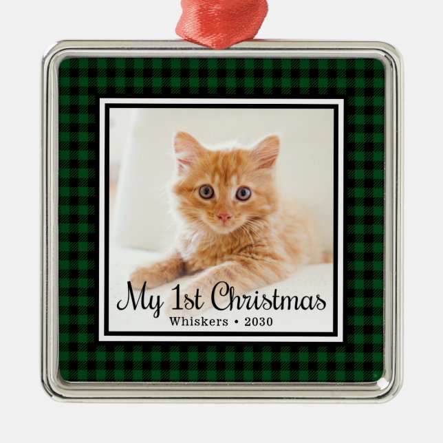Cat First Christmas Photo Metal Tree Decoration (Front)