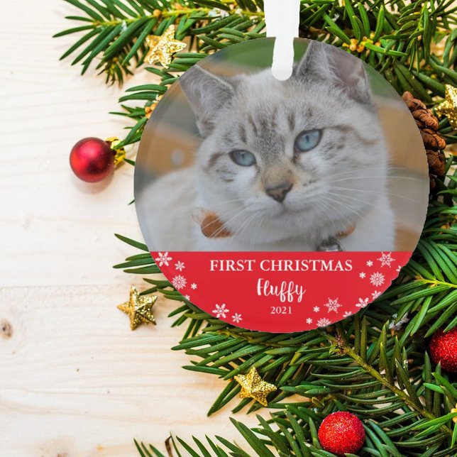 Cat first Christmas snowflakes photo Ornament (Creator Uploaded)