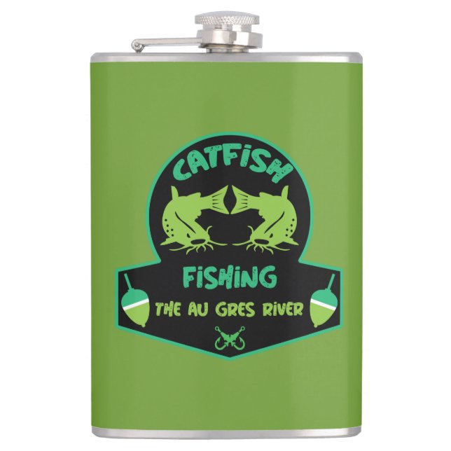 Cat Fishing  Au Gres Hip Flask (Front)