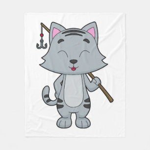 Cat Fishing Fisher Finshing rod Fleece Blanket