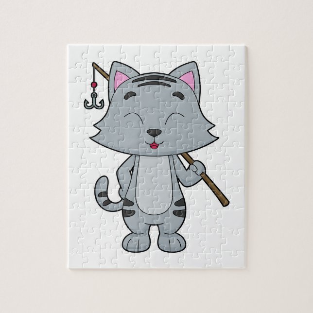 Cat Fishing Fisher Finshing rod Jigsaw Puzzle (Vertical)
