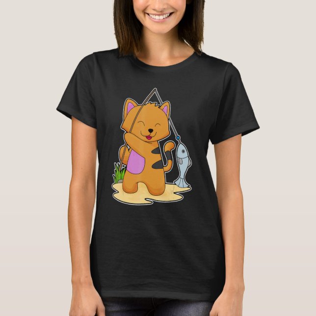 Cat Fishing Fisher Fish T-Shirt (Front)