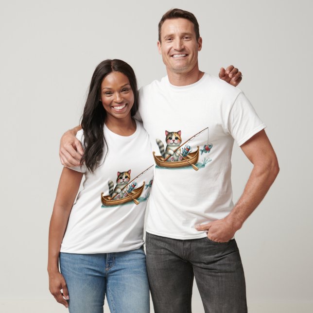 Cat fishing on a canoe T-Shirt (Unisex)