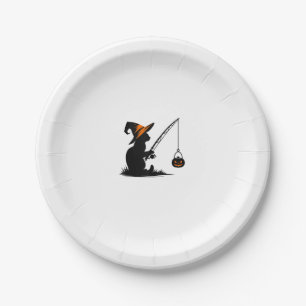 Cat Fishing Pumpkin Halloween Costume Cat Lover Paper Plate