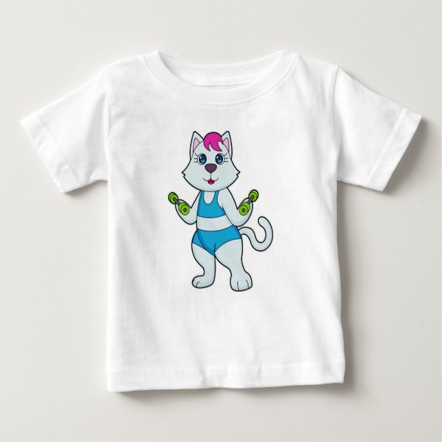Cat Fitness Dumbbell Baby T-Shirt (Front)