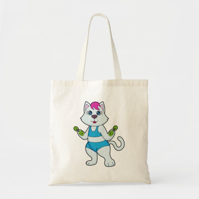 Cat Fitness Dumbbell Tote Bag (Front)