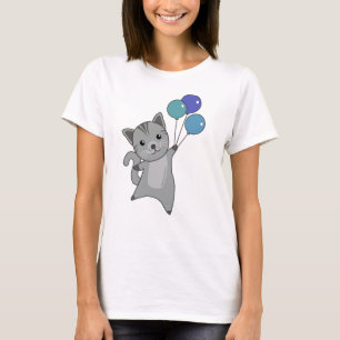 Cat Flies Up With Colourful Balloons T-Shirt