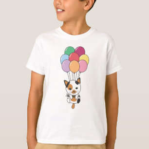 Cat Flies Up With Colourful Balloons T-Shirt
