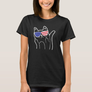 Cat Flipping Off Funny Patriotic Cat Women And Men T-Shirt