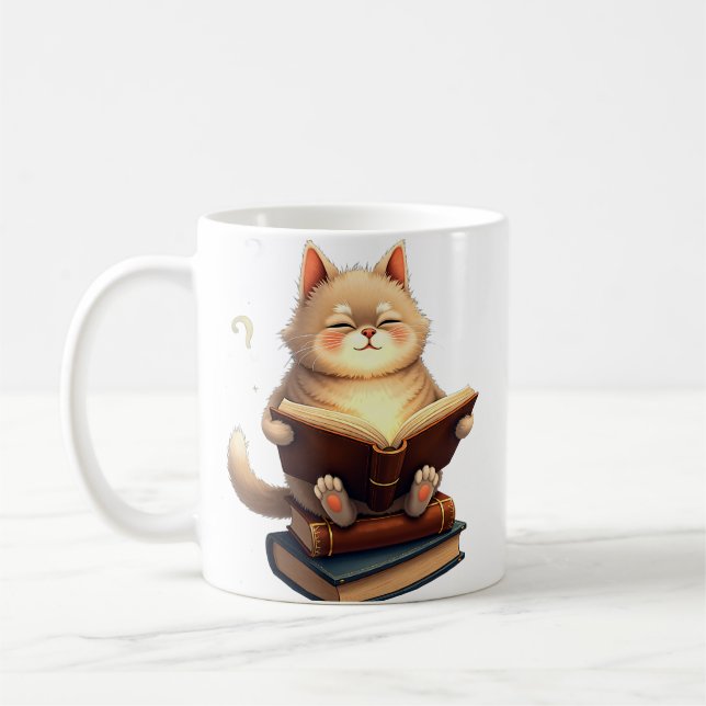 Cat Floating in Space Reading Book Cosmic Constell Coffee Mug (Left)