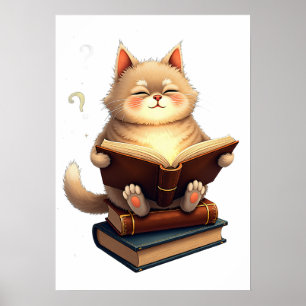 Cat Floating in Space Reading Book Cosmic Constell Poster