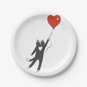 Cat floating tied to a balloon - Choose back colou Paper Plate