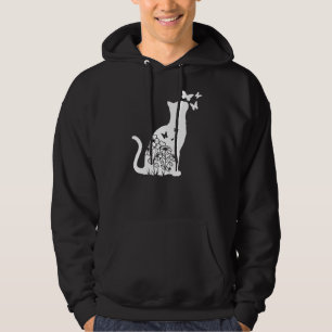 Cat  Floral Butterfly Flowers Women Girls Cat Mum  Hoodie