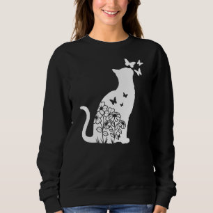 Cat  Floral Butterfly Flowers Women Girls Cat Mum  Sweatshirt