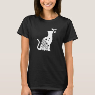 Cat  Floral Butterfly Flowers Women Girls Cat Mum  T-Shirt
