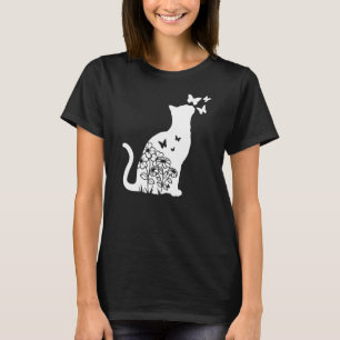 Cat Floral Butterfly Flowers Women Girls Cat Mum T-Shirt