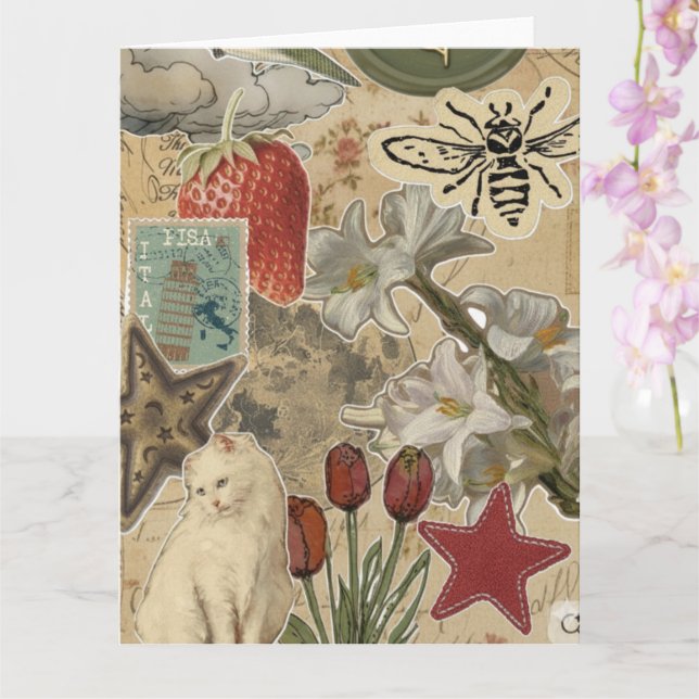 Cat Floral Collage Pattern – Cute Artistic Design Card (Orchid)