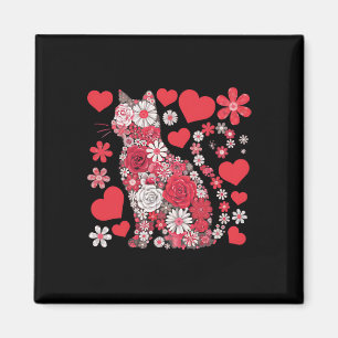 Cat Floral Hearts Romantic Valentine Day For Kids  Magnet