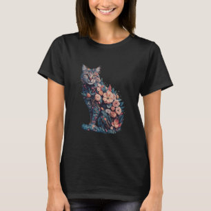 Cat Floral Silhouette Cat Tropical Flower Graphic T-Shirt