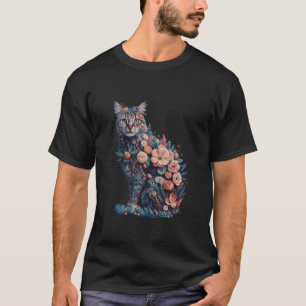 Cat Floral Silhouette Cat Tropical Flower Graphic T-Shirt