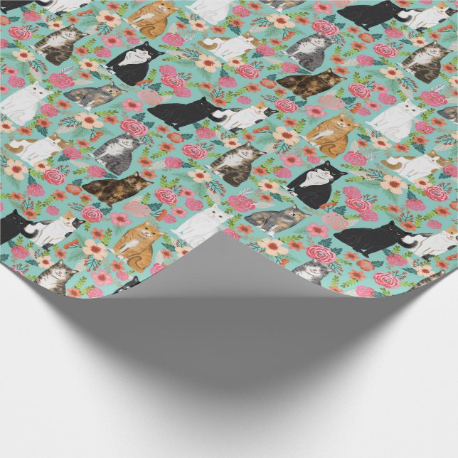 Cat Florals Wrapping Paper (Corner)