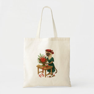 Cat Florist Christmas themed arranging flowers Tote Bag