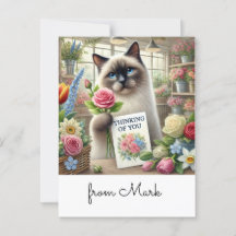 Cat Florist with card thinking of you 
