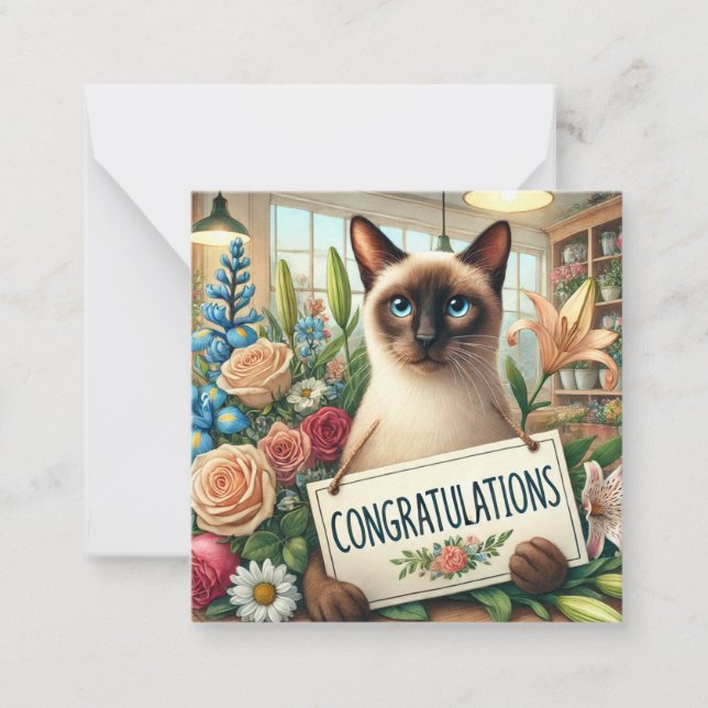 Cat florist with Congratulations card (Front)
