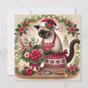Cat Florist with Flowers Christmas Greeting Holiday Card