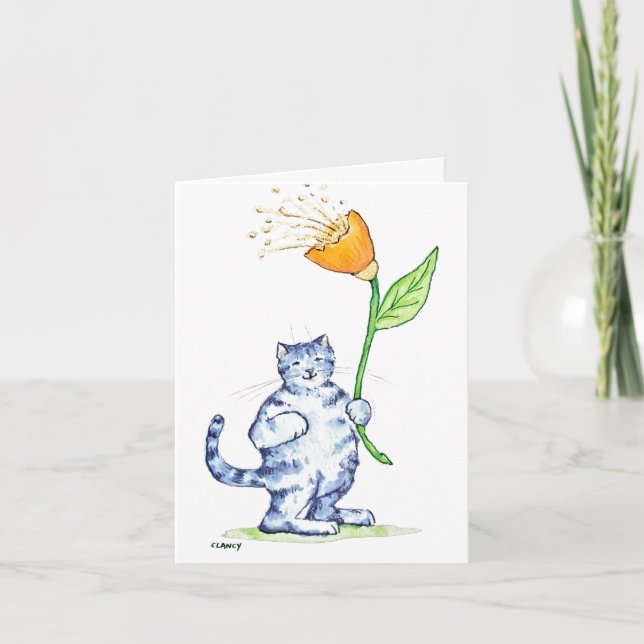 Cat Flower Birthday Card (Front)