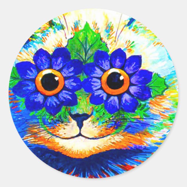 Cat Flower Eyes Classic Round Sticker (Front)