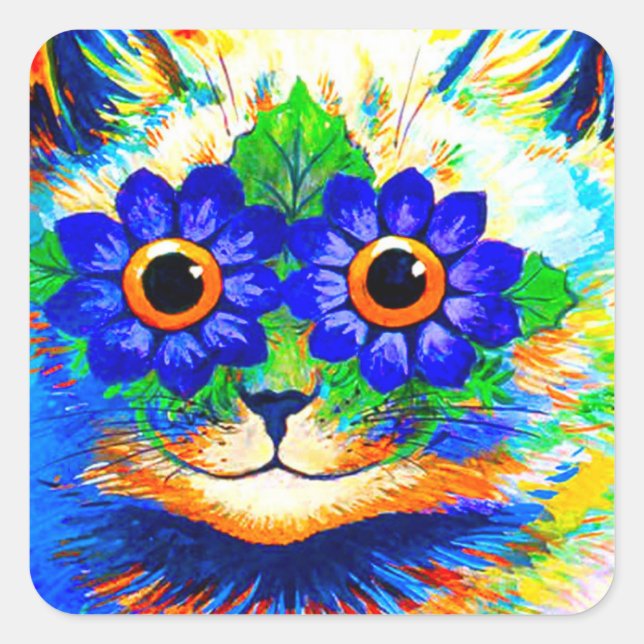 Cat Flower Eyes Square Sticker (Front)